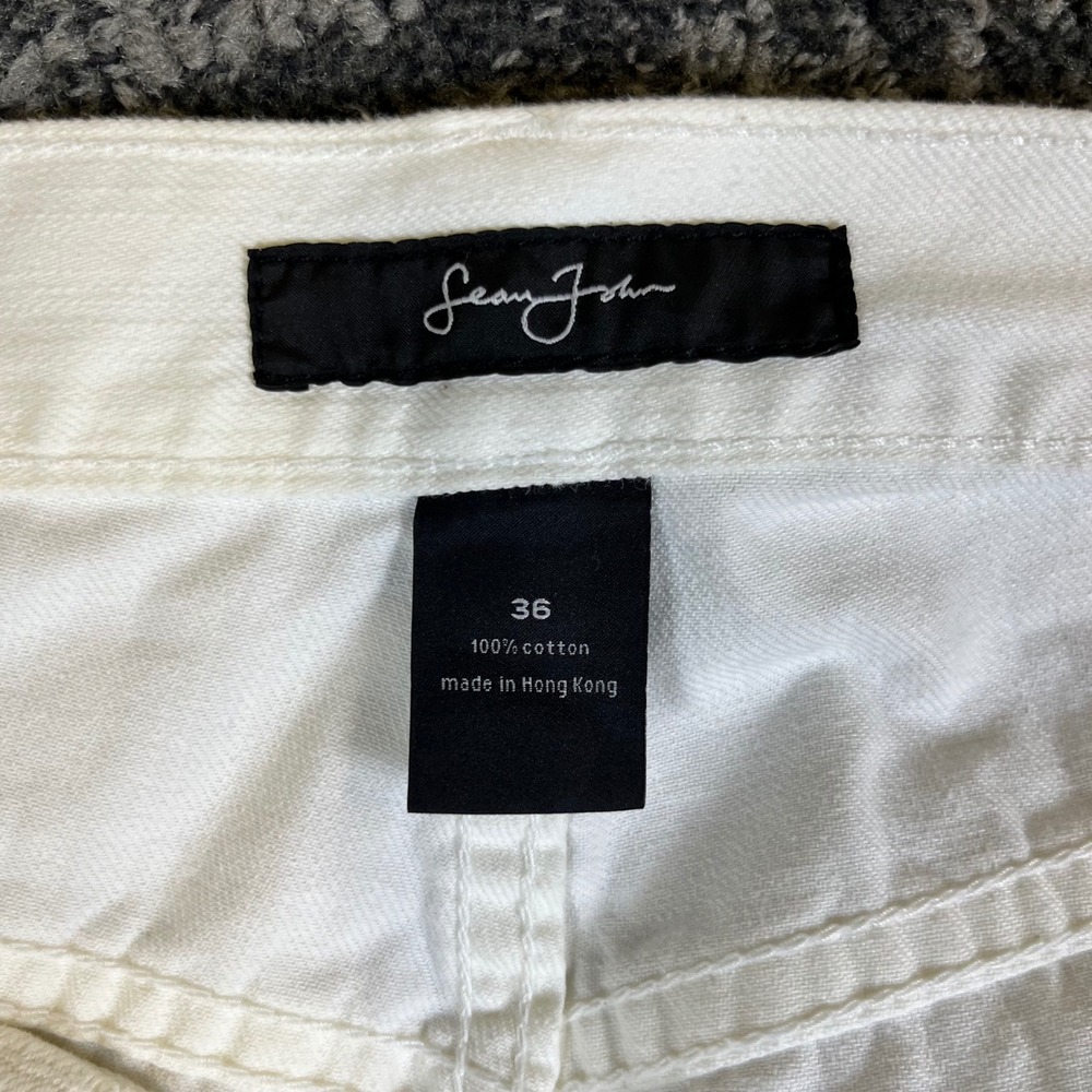 Y2K Sean John Jeans Mens 36 White Baggy Wide Leg 1969 Graphic Back Pocket Denim - Picture 3 of 10